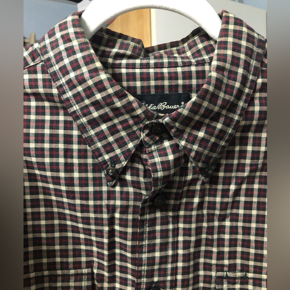 Eddie Bauer‎ 100% cotton plaid check button down shirt men’s large fall